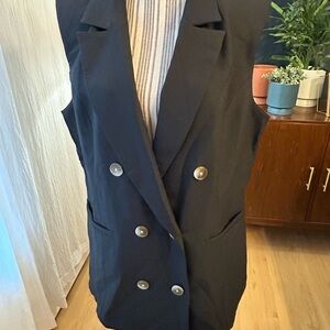 SHEIN Curve Black Double-Breasted Sleeveless Blazer/Vest